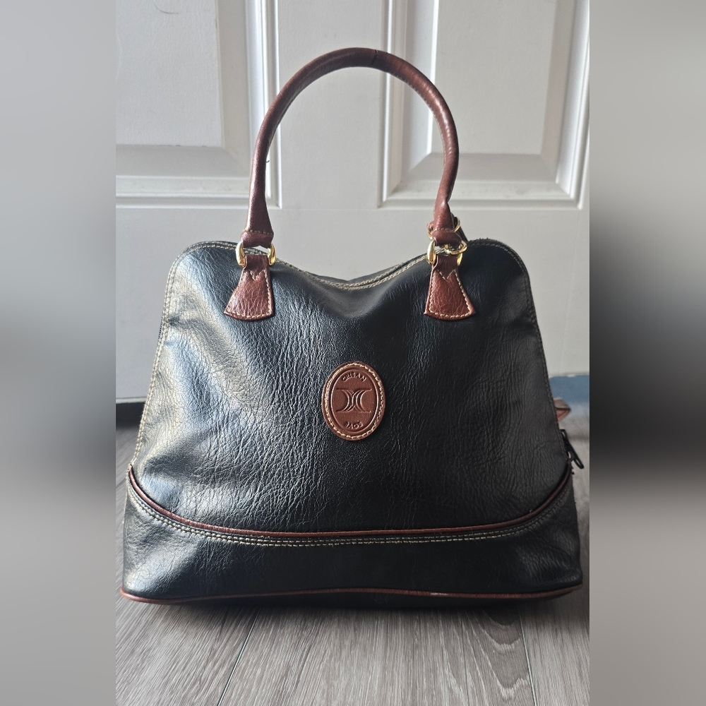 Vintage Black Leather Doctor Bag Structured Satchel Gold Hardware Preppy